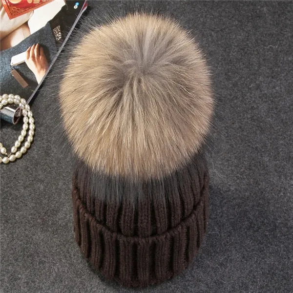 Mink and Fox Fur Ball Hat Multiple Colors