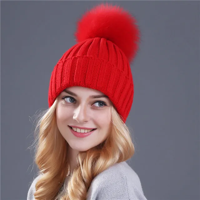 Mink and Fox Fur Ball Hat Multiple Colors