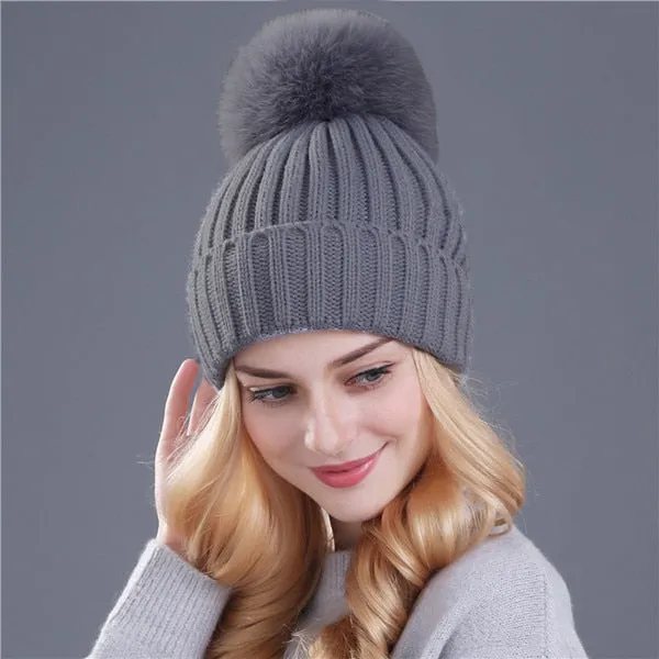 Mink and Fox Fur Ball Hat Multiple Colors