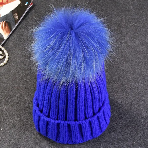 Mink and Fox Fur Ball Hat Multiple Colors