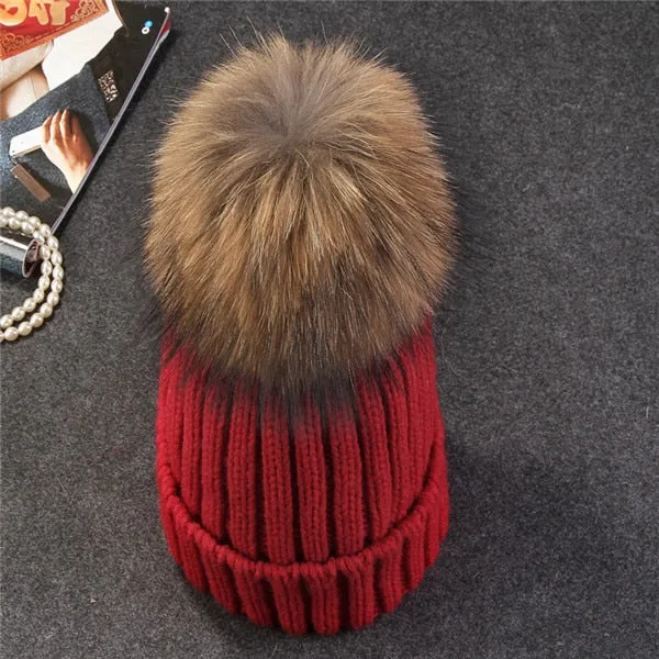 Mink and Fox Fur Ball Hat Multiple Colors