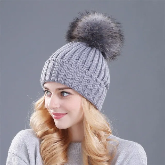 Mink and Fox Fur Ball Hat Multiple Colors