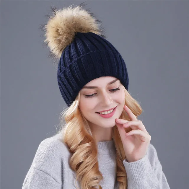 Mink and Fox Fur Ball Hat Multiple Colors