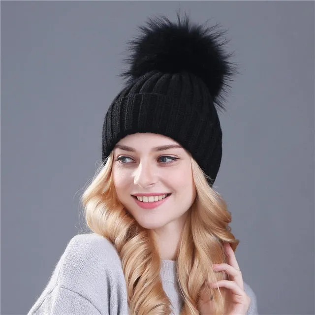 Mink and Fox Fur Ball Hat Multiple Colors