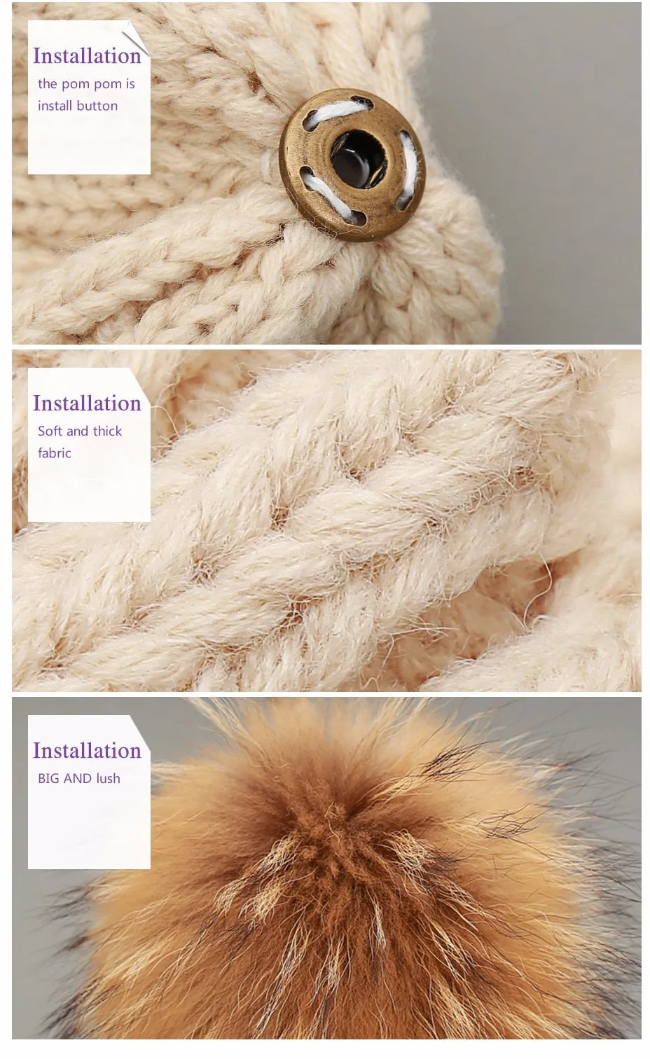 Mink and Fox Fur Ball Hat Multiple Colors