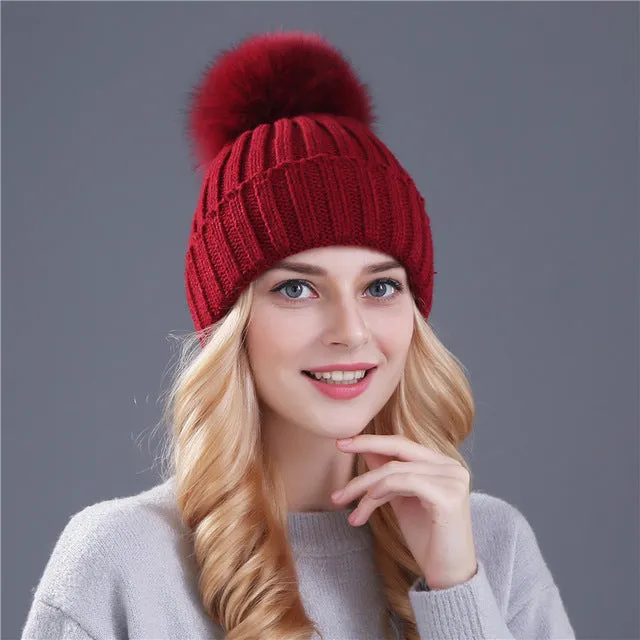 Mink and Fox Fur Ball Hat Multiple Colors