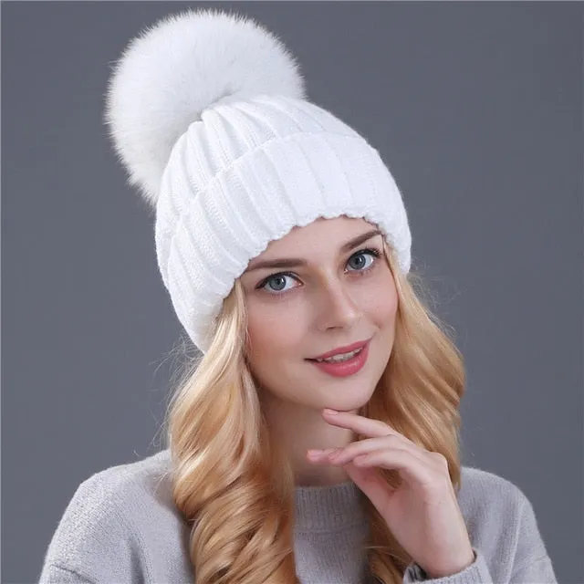 Mink and Fox Fur Ball Hat Multiple Colors