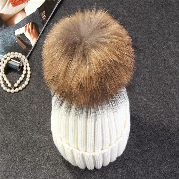 Mink and Fox Fur Ball Hat Multiple Colors