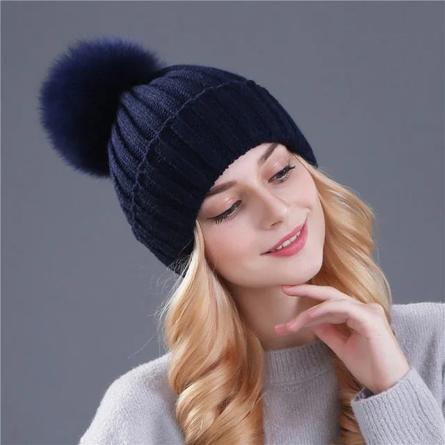 Mink and Fox Fur Ball Hat Multiple Colors