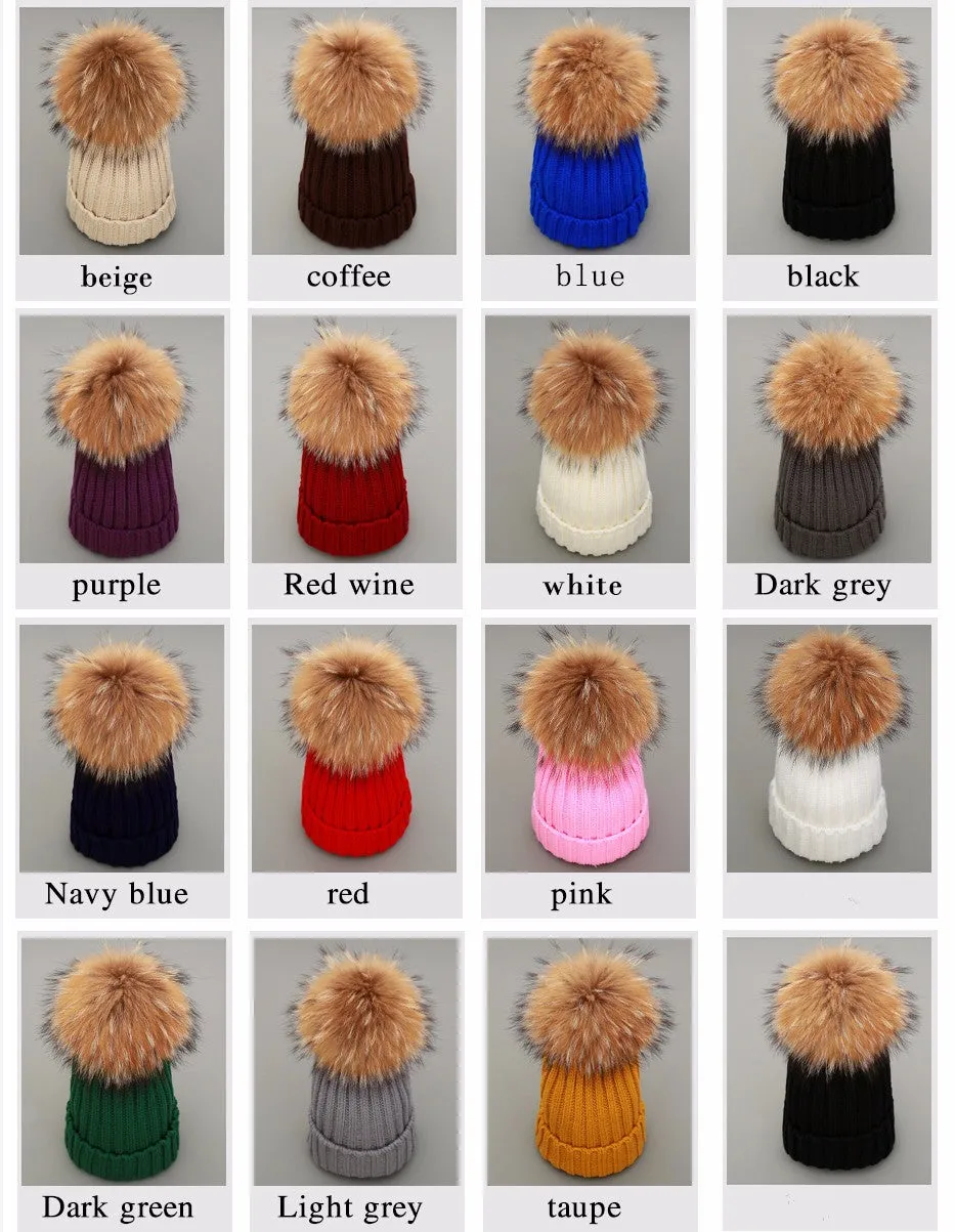 Mink and Fox Fur Ball Hat Multiple Colors