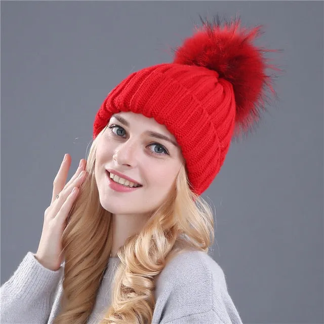 Mink and Fox Fur Ball Hat Multiple Colors