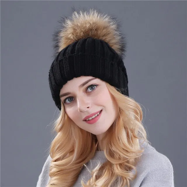 Mink and Fox Fur Ball Hat Multiple Colors