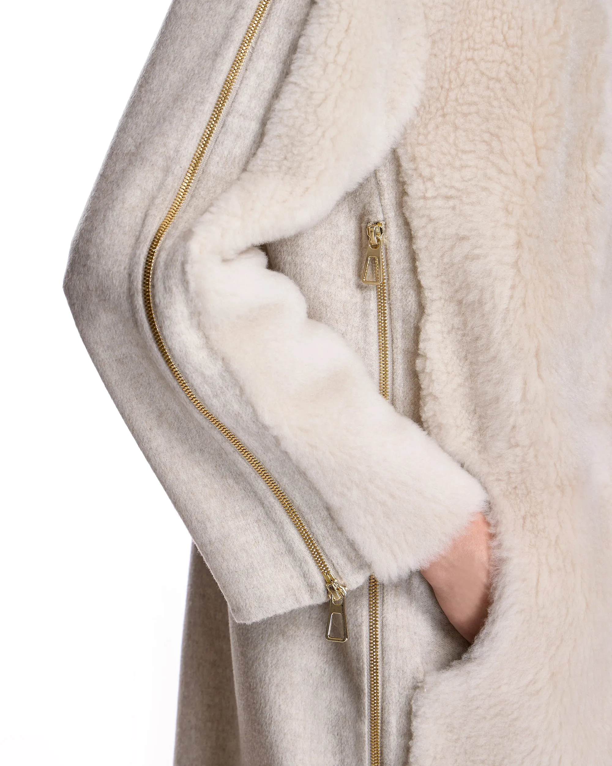 Mixed Media Shearling Coat