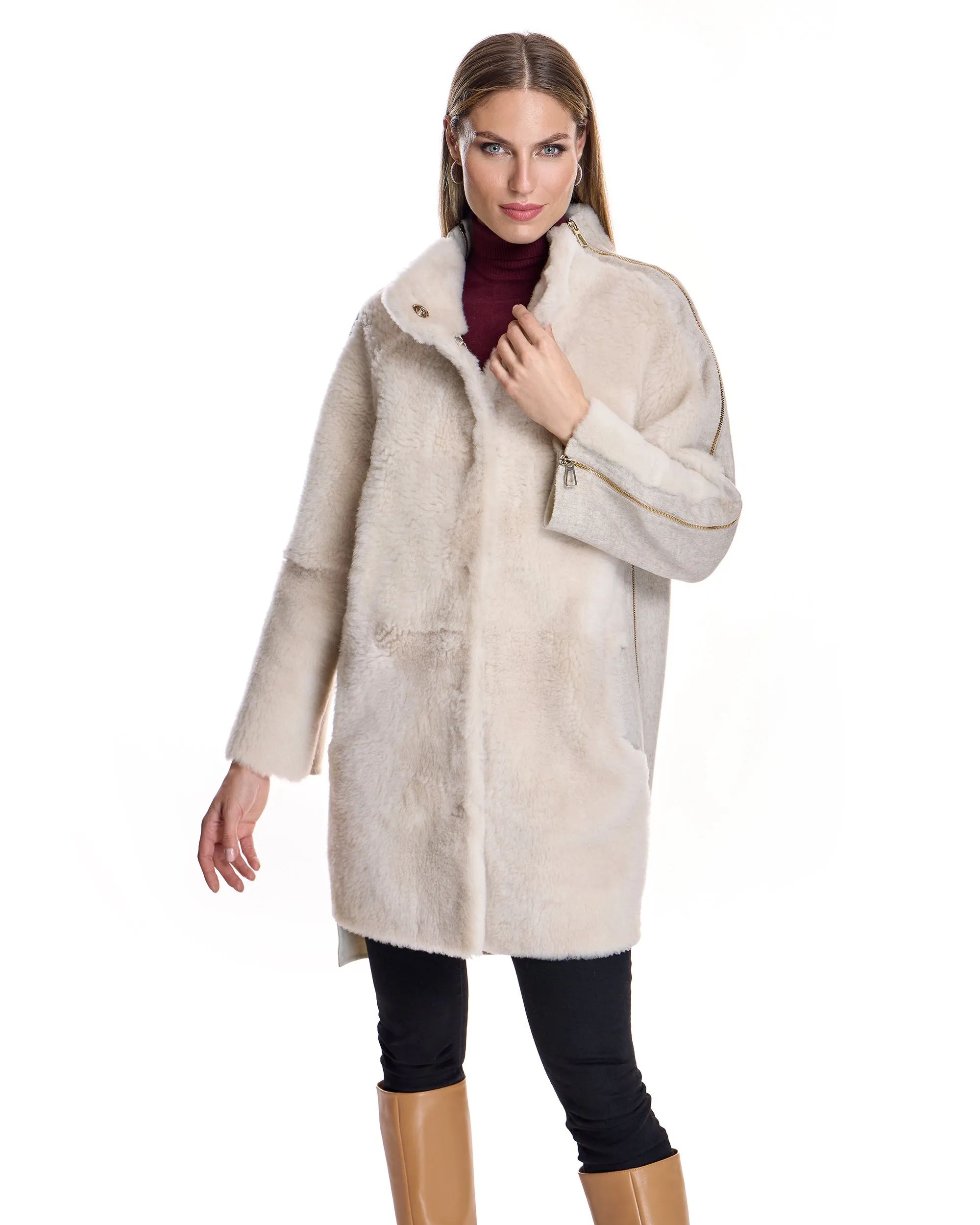 Mixed Media Shearling Coat