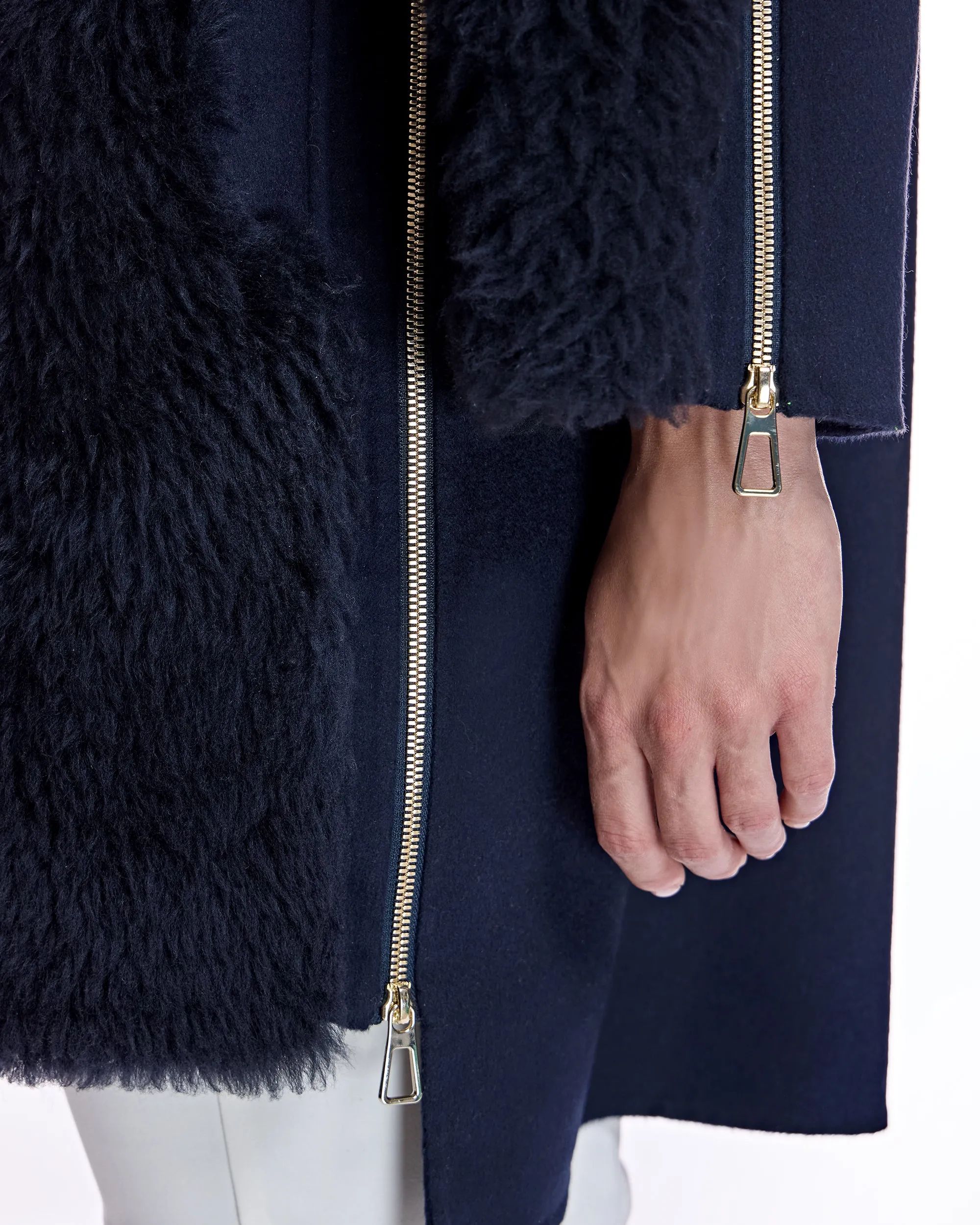 Mixed Media Shearling Coat