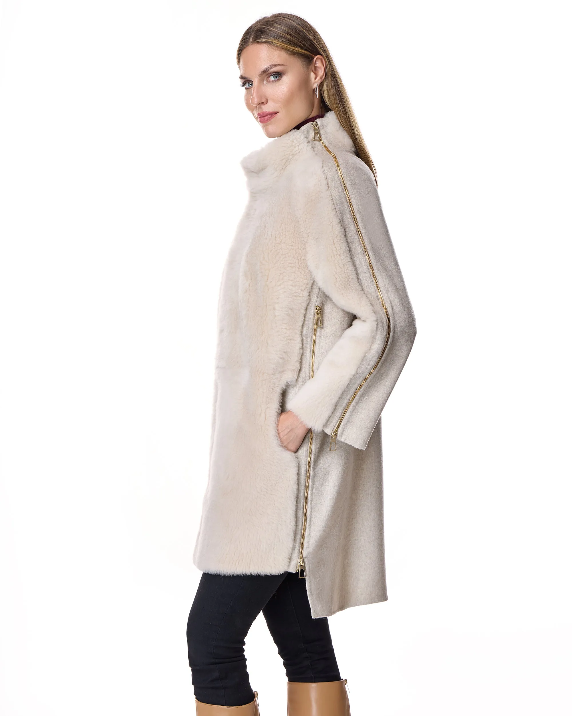 Mixed Media Shearling Coat