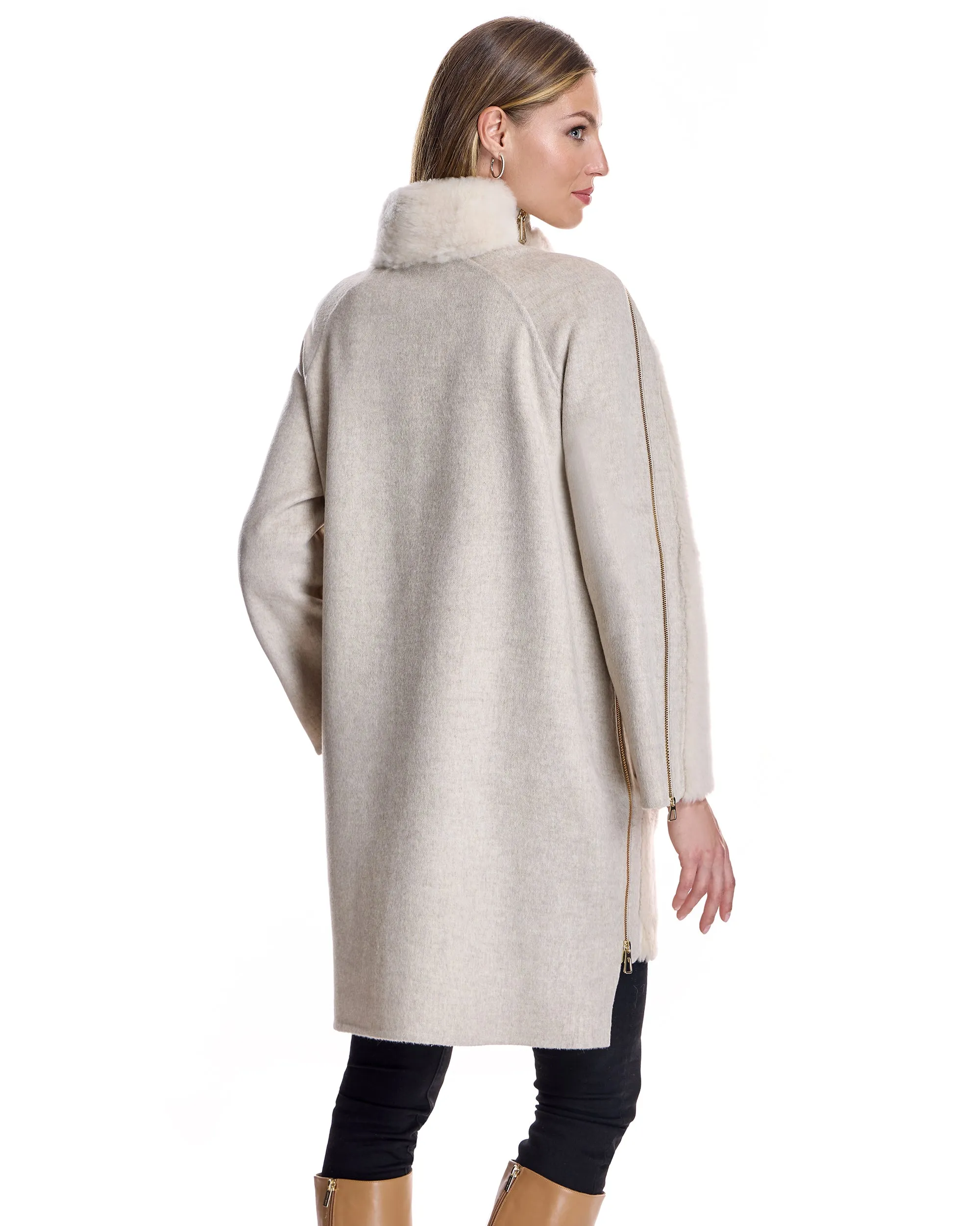 Mixed Media Shearling Coat