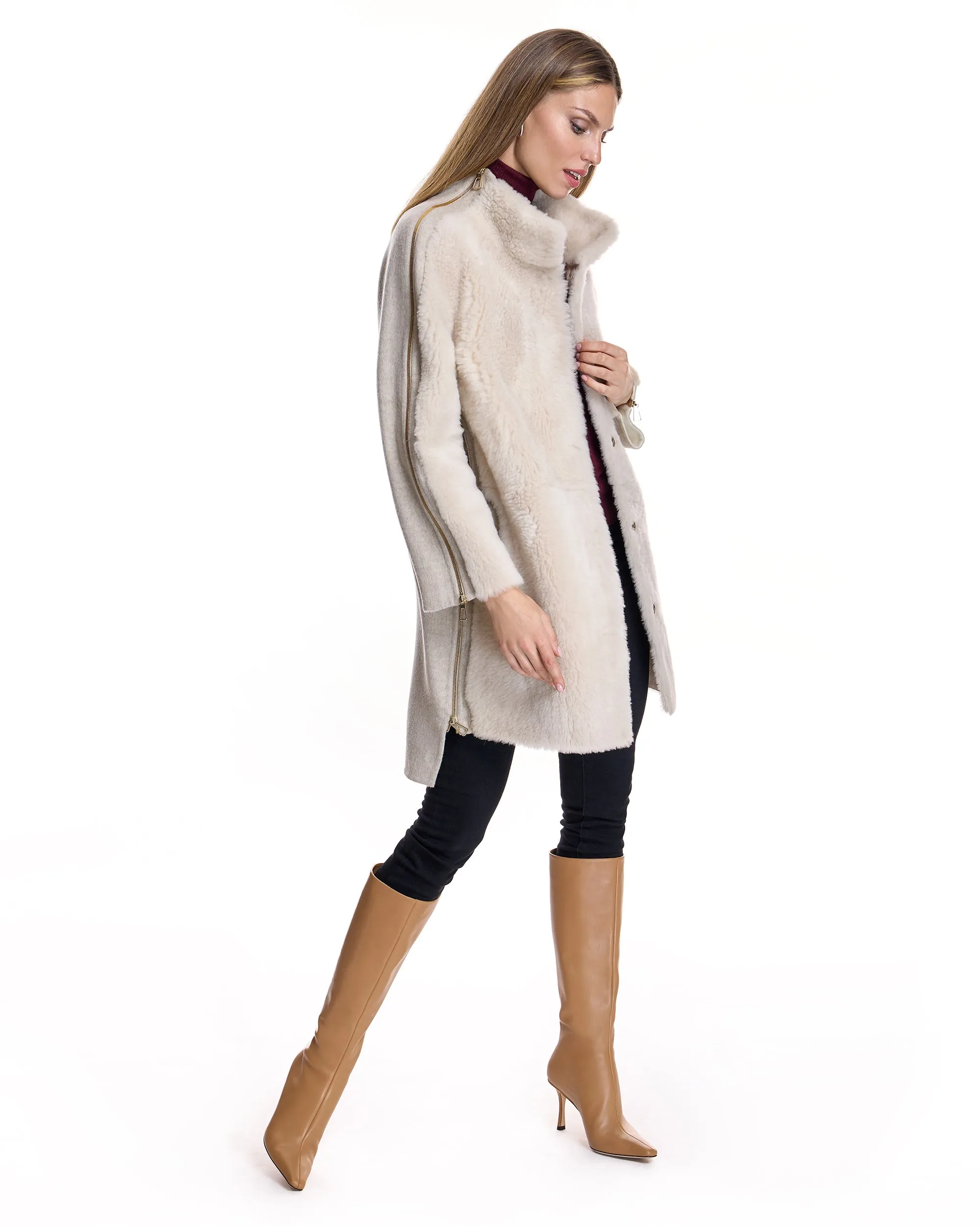 Mixed Media Shearling Coat