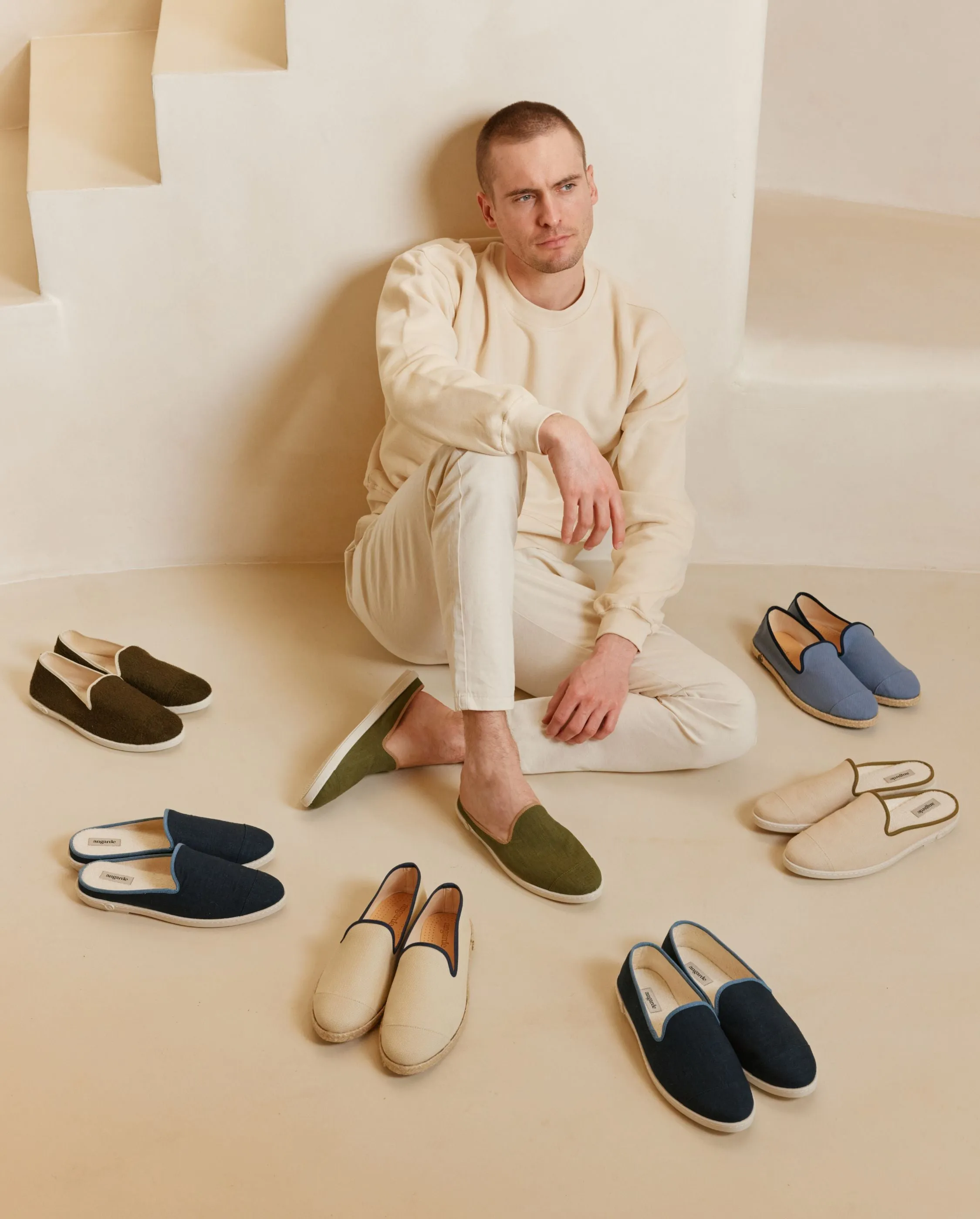 Mule homme lin, beige kaki