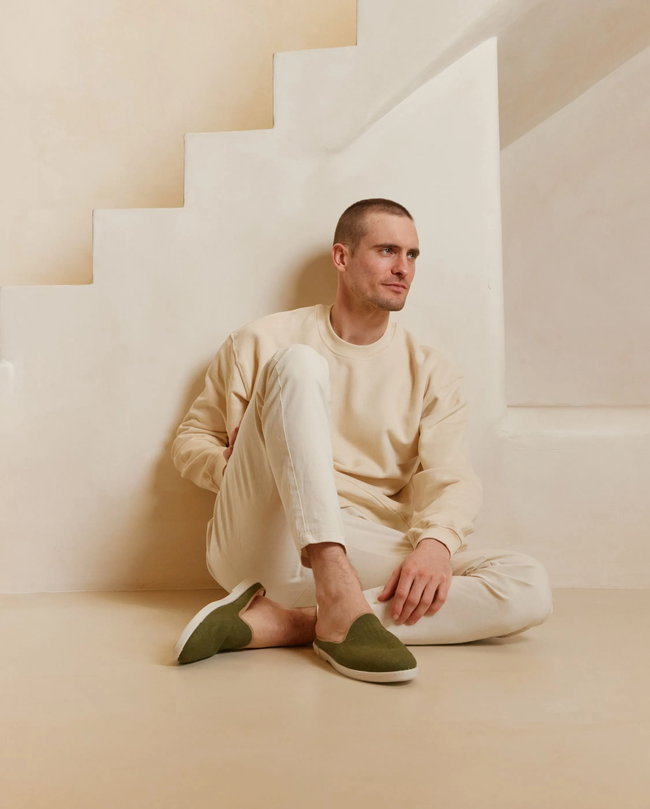 Mule homme lin, kaki taupe