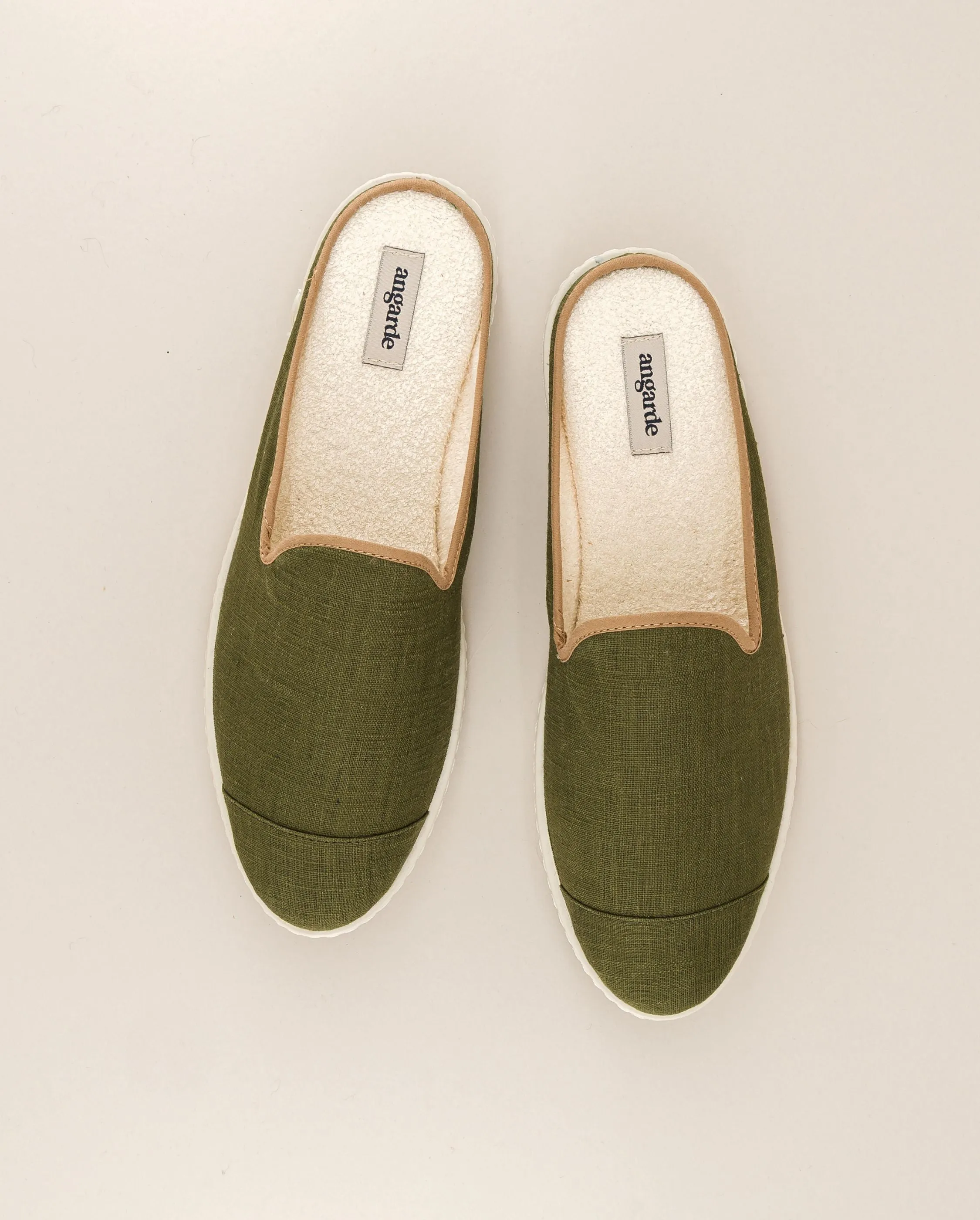 Mule homme lin, kaki taupe