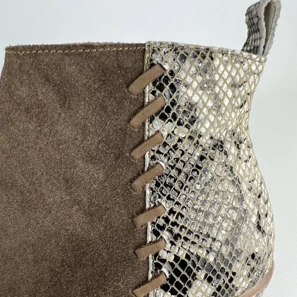 Naughty Monkey Saffron Womens Ankle Boot Taupe Suede Snake Print size 8.5