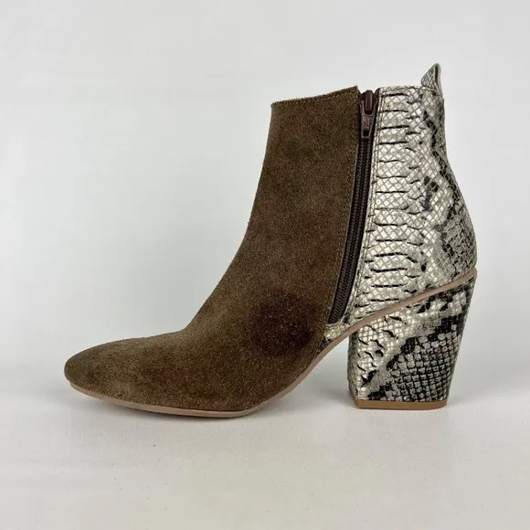 Naughty Monkey Saffron Womens Ankle Boot Taupe Suede Snake Print size 8.5