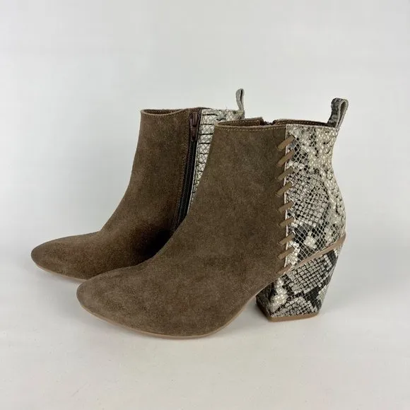 Naughty Monkey Saffron Womens Ankle Boot Taupe Suede Snake Print size 8.5