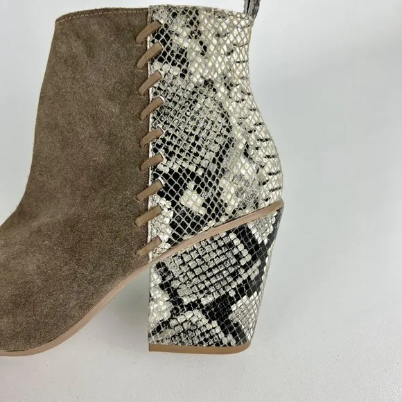 Naughty Monkey Saffron Womens Ankle Boot Taupe Suede Snake Print size 8.5
