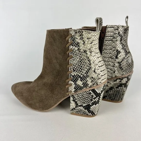 Naughty Monkey Saffron Womens Ankle Boot Taupe Suede Snake Print size 8.5