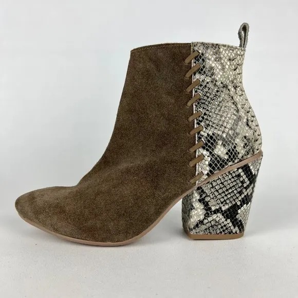 Naughty Monkey Saffron Womens Ankle Boot Taupe Suede Snake Print size 8.5