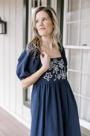Navy Embroidered Dress