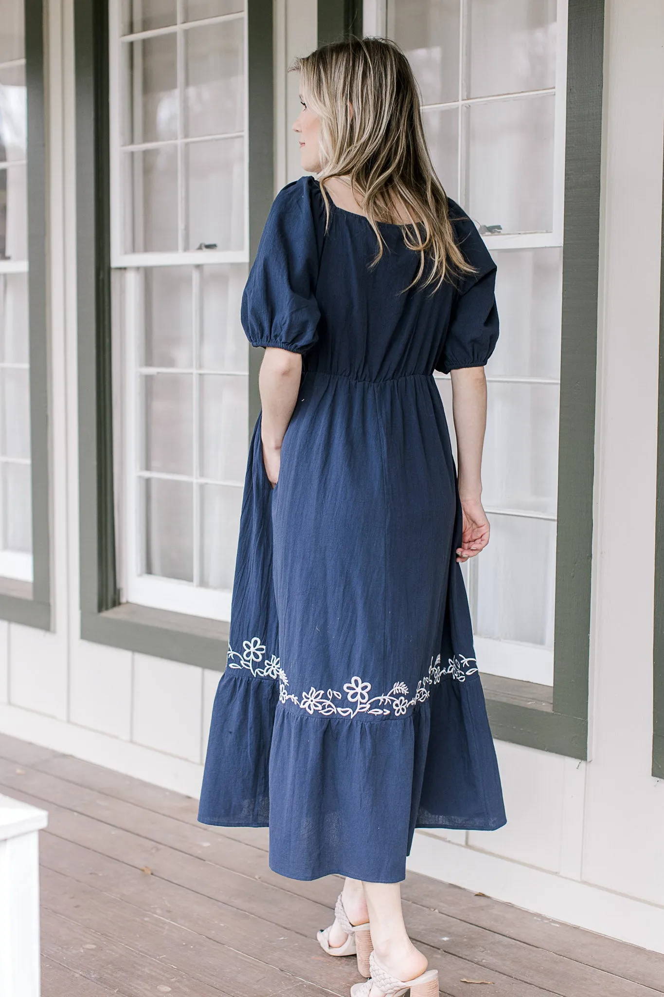 Navy Embroidered Dress