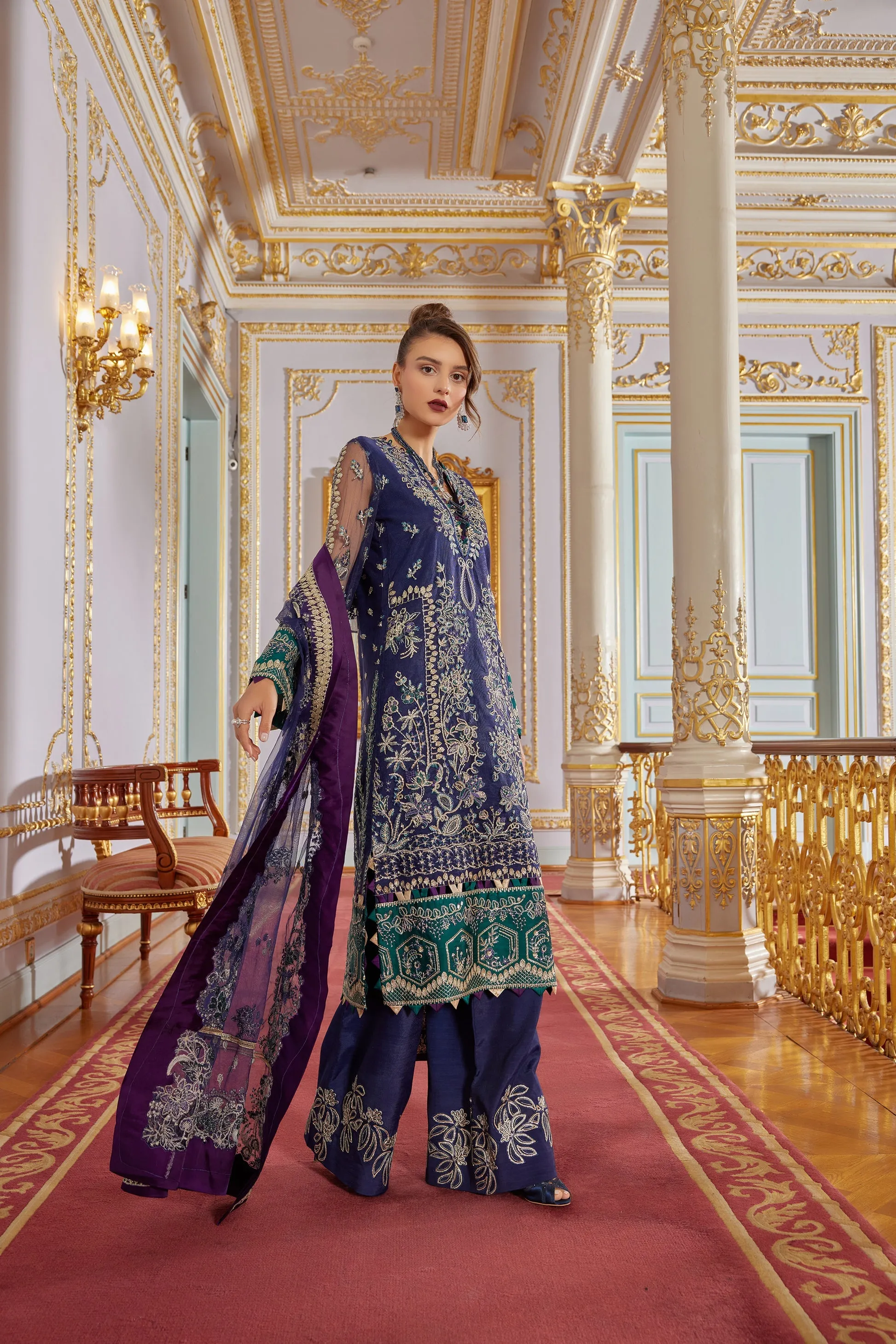 Net Kameez and Raw Silk Trouser Pakistani Wedding Dress
