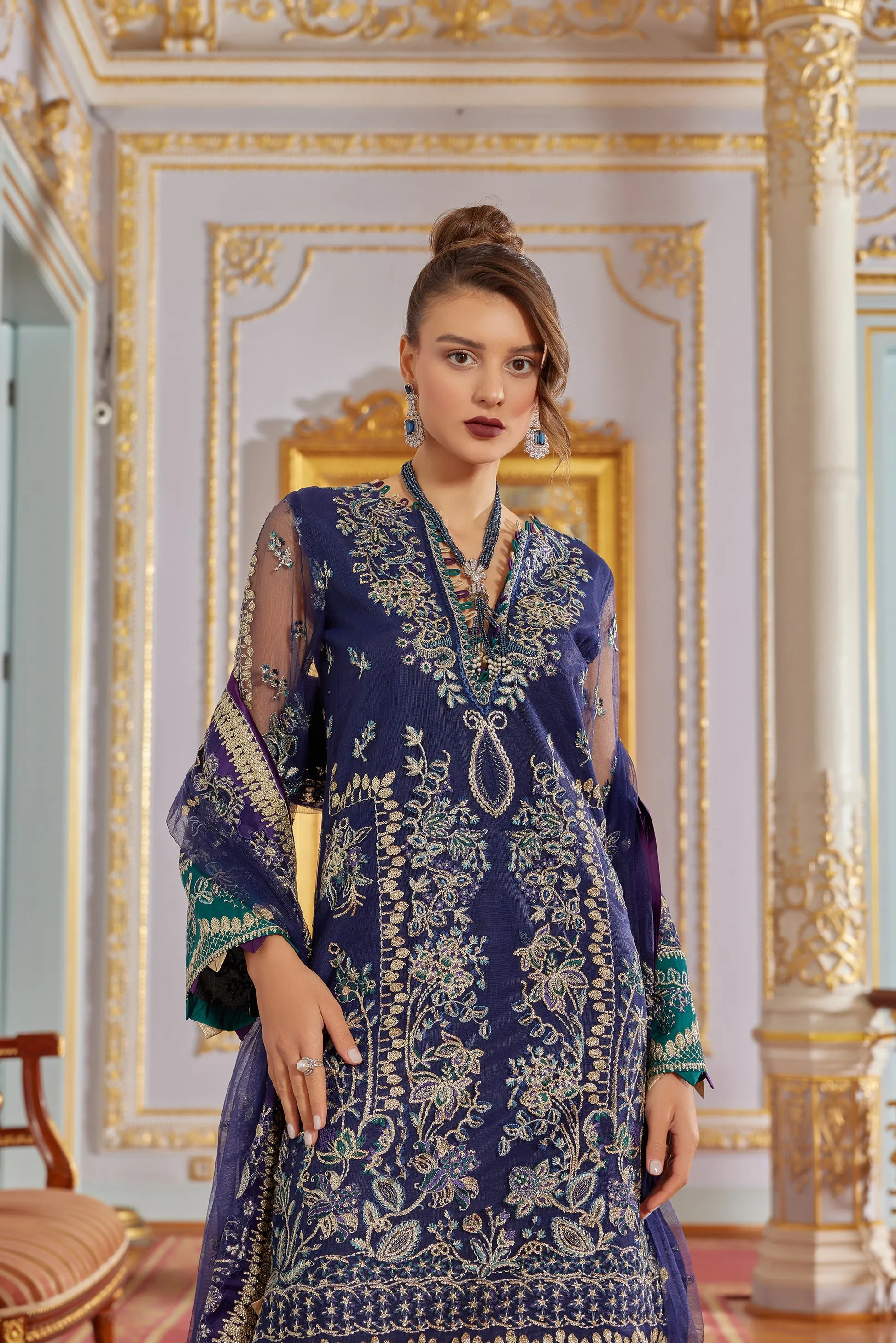 Net Kameez and Raw Silk Trouser Pakistani Wedding Dress