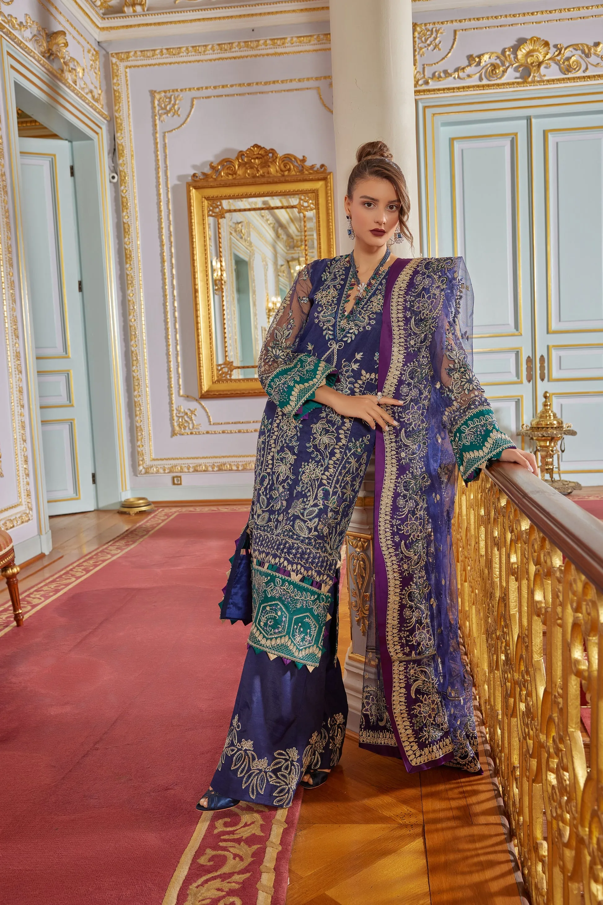 Net Kameez and Raw Silk Trouser Pakistani Wedding Dress