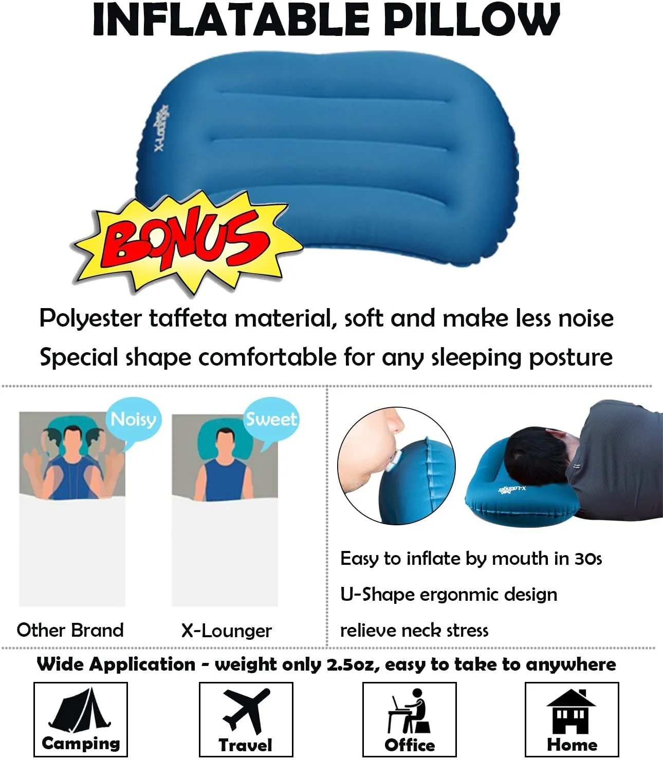 New Sleeping Pad, X-Lounger Ultralight Inflatable Sleeping Mat for Camping,Hiking and Other Outdoor Activities, Blue