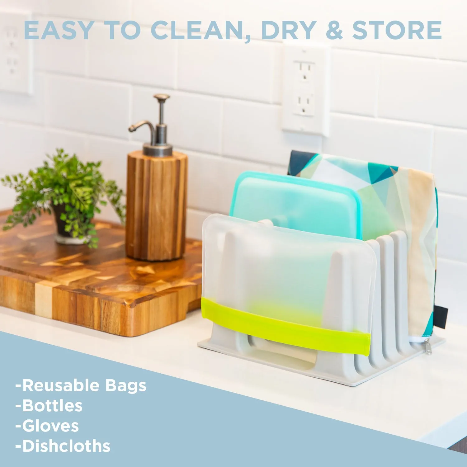 Nordic By Nature Silicone Drying Rack For Reusable Bags - (Light Grey)