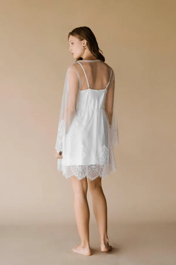 Obi Mesh Short Robe- White
