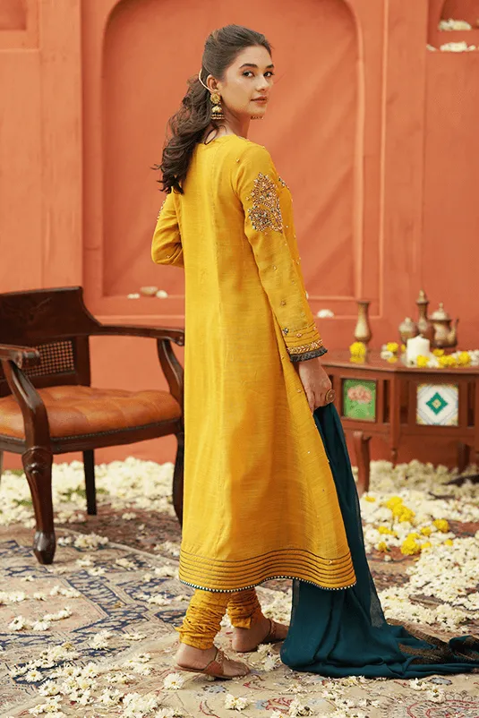 Pakistani Angrakha Style Frock in Ochre Yellow #PF431