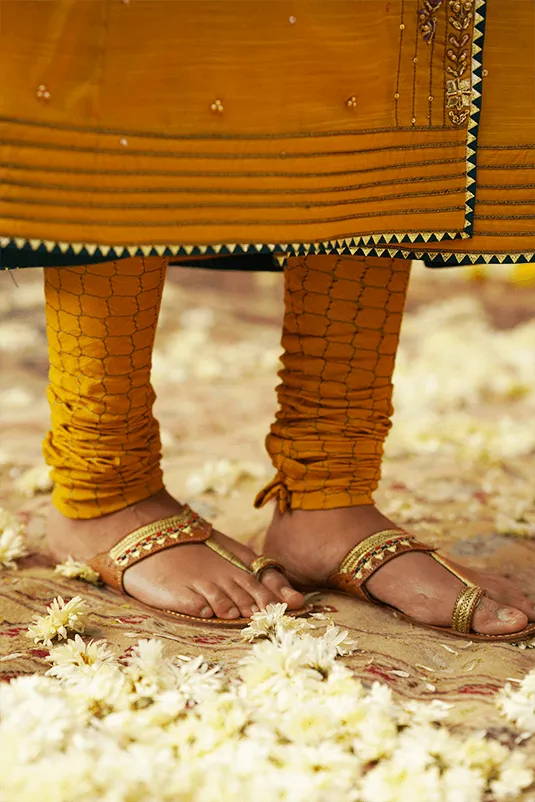 Pakistani Angrakha Style Frock in Ochre Yellow #PF431