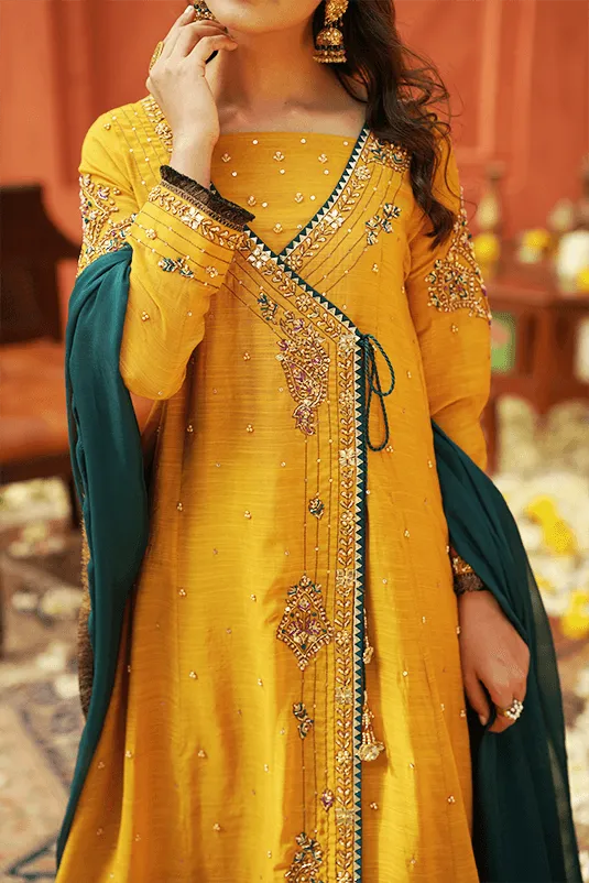 Pakistani Angrakha Style Frock in Ochre Yellow #PF431