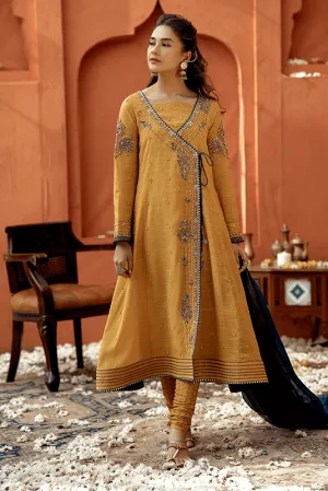 Pakistani Angrakha Style Frock in Ochre Yellow #PF431