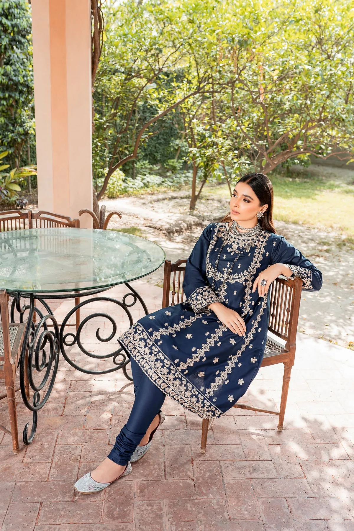 Pakistani Blue Dress in Frock Trouser Style for Eid