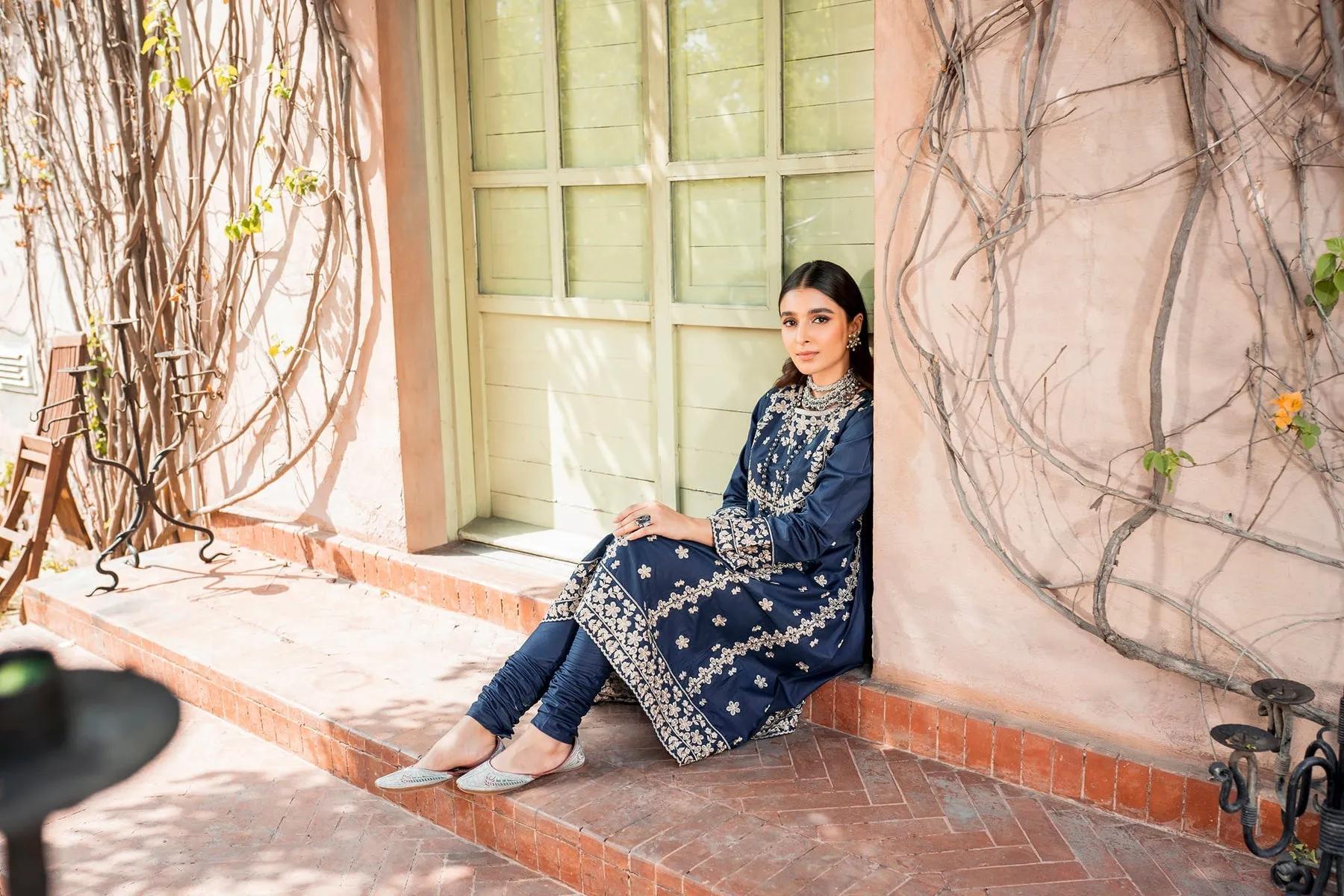 Pakistani Blue Dress in Frock Trouser Style for Eid