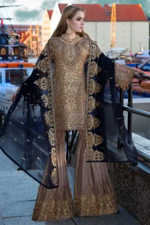 Pakistani designer sequins embroidered outfit in brown color # P2311