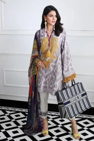 Pakistani designer woven dress for casual wear in grey color # P2387