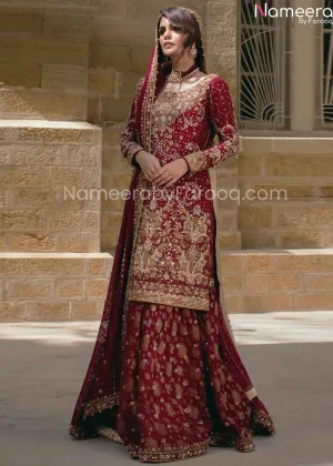 Pakistani Embellished Red Bridal Sharara Dress #BN232
