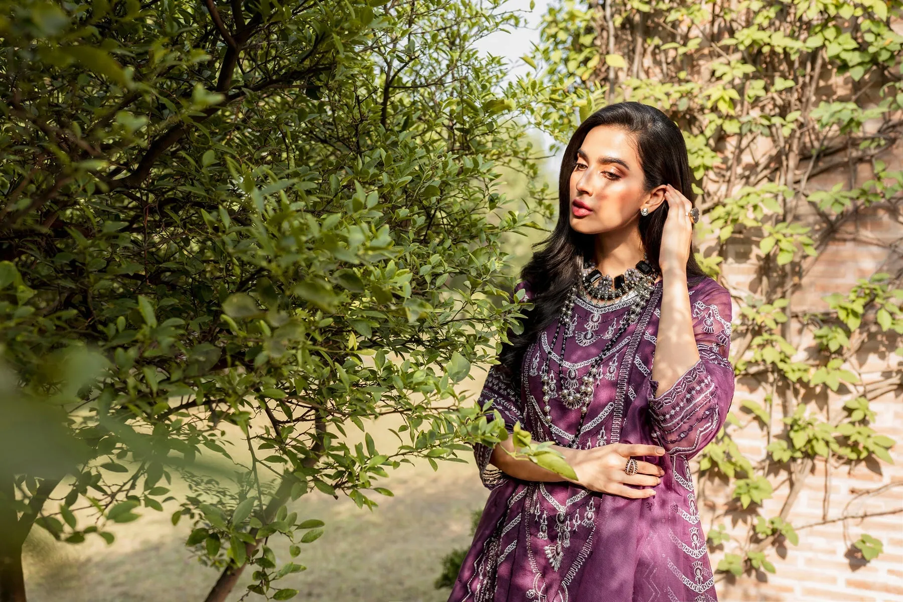 Pakistani Purple Dress in Gown Trouser Style for Eid