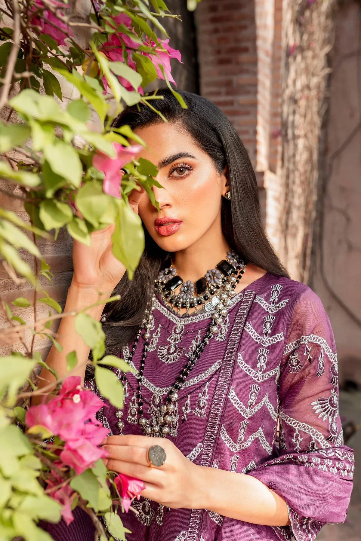 Pakistani Purple Dress in Gown Trouser Style for Eid
